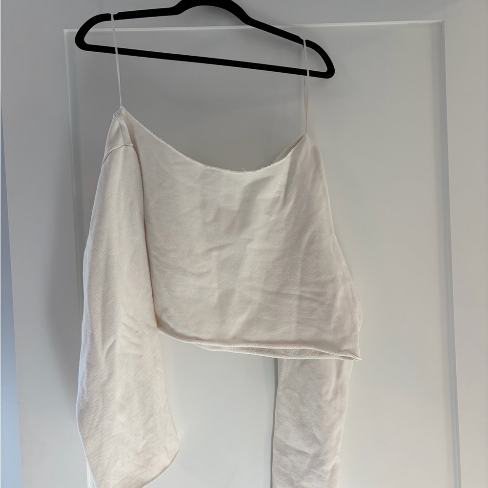 ALO Off the Shoulder Cream workout cover Top